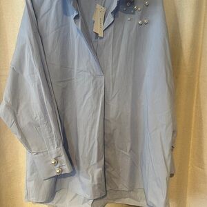 Zara Sky Blue Shirt with Pearl Details